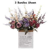 Artificial Autumn Winter Flowers Bouquet, Burnt Rose, 10 Stems, Silk
