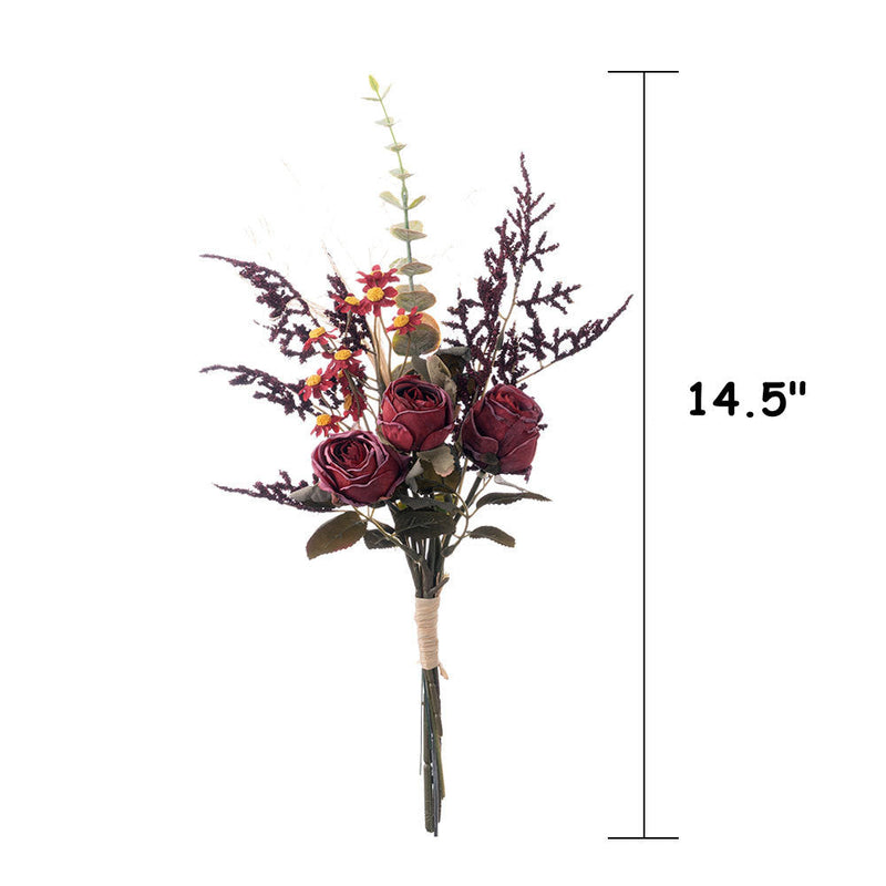 Artificial Autumn Winter Flowers Bouquet, Burnt Rose, 10 Stems, Silk