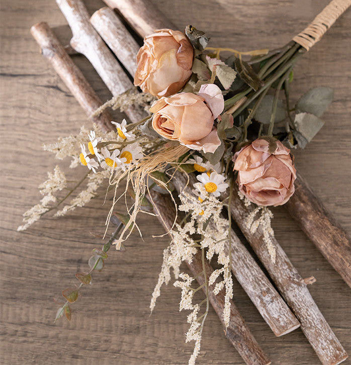 Artificial Autumn Winter Flowers Bouquet, Burnt Rose, 10 Stems, Silk
