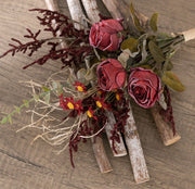 Artificial Autumn Winter Flowers Bouquet, Burnt Rose, 10 Stems, Silk