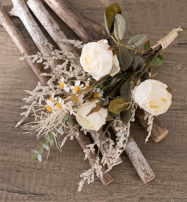 Artificial Autumn Winter Flowers Bouquet, Burnt Rose, 10 Stems, Silk