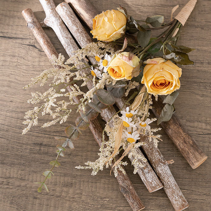 Artificial Autumn Winter Flowers Bouquet, Burnt Rose, 10 Stems, Silk
