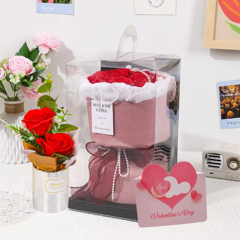 3 Pcs Artificial Floral Bouquet with Vase and Card – Bulk Wholesale Set
