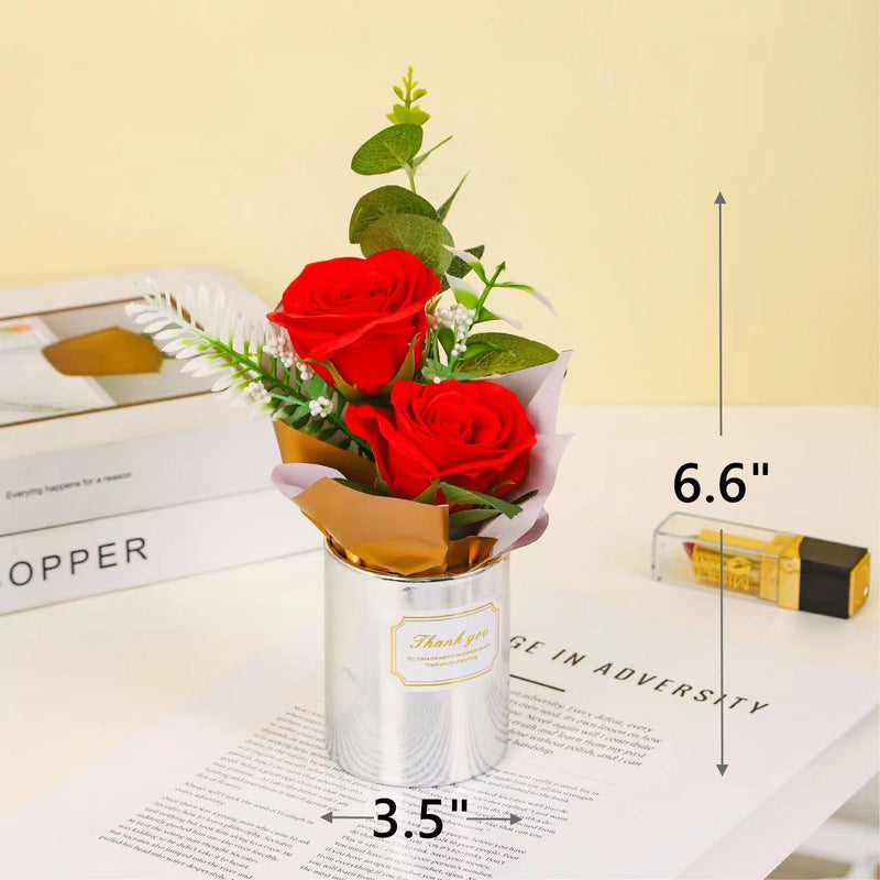 3 Pcs Artificial Floral Bouquet with Vase and Card – Bulk Wholesale Set