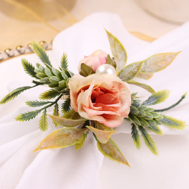 10 Pcs Artificial Silk Peony Flowers Napkin Rings Bulk Set