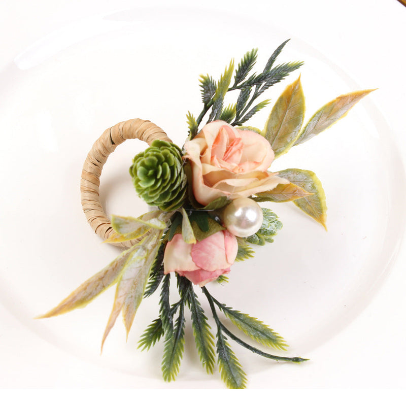 10 Pcs Artificial Silk Peony Flowers Napkin Rings Bulk Set