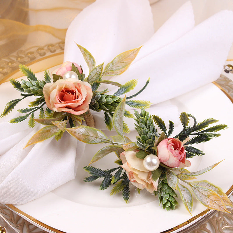 10 Pcs Artificial Silk Peony Flowers Napkin Rings Bulk Set