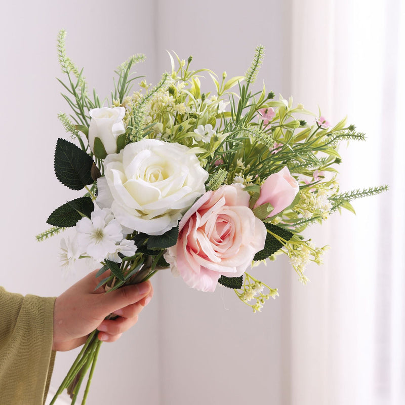 16.5 Inch Artificial Rose Bouquet with Mixed Greenery, 1 Bulk Wedding Flower Arrangement