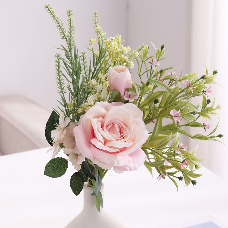16.5 Inch Artificial Rose Bouquet with Mixed Greenery, 1 Bulk Wedding Flower Arrangement