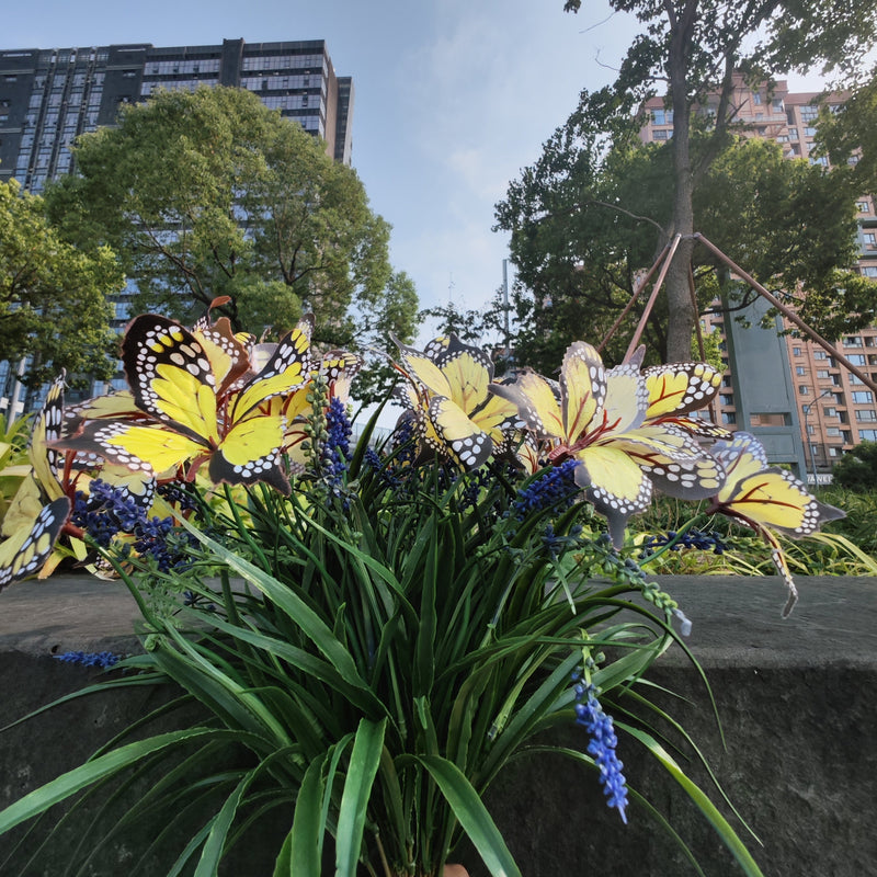 5 Pcs Artificial Flower Bush with Butterfly, Outdoor Silk Floral Arrangement