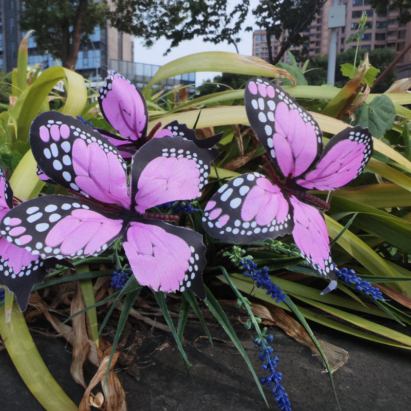 5 Pcs Artificial Flower Bush with Butterfly, Outdoor Silk Floral Arrangement