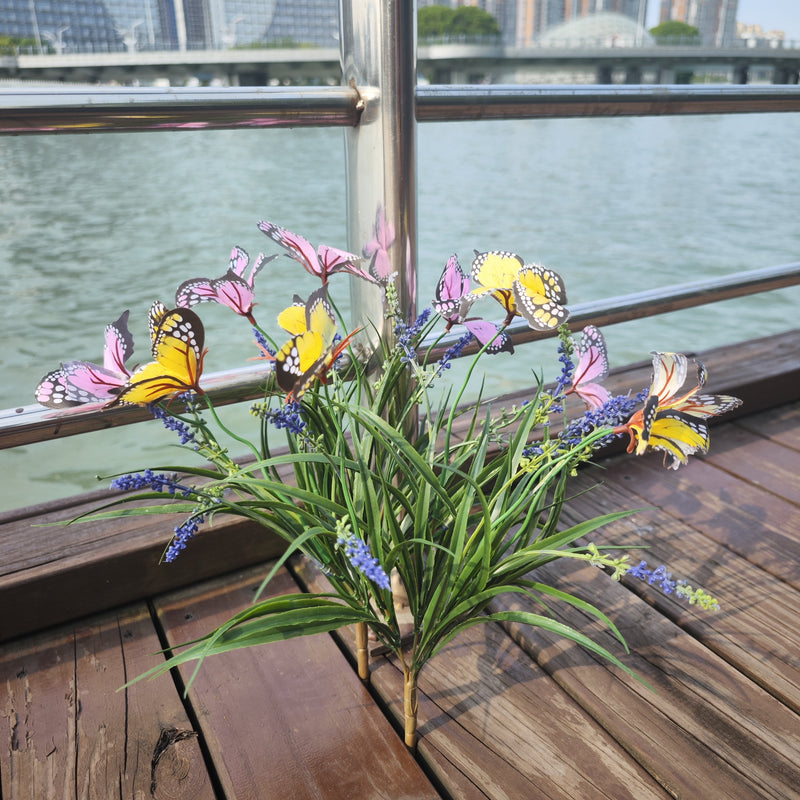 5 Pcs Artificial Flower Bush with Butterfly, Outdoor Silk Floral Arrangement