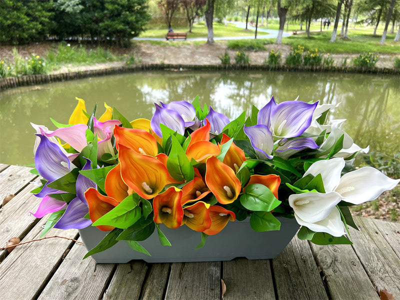 16 Inch Calla Lily Bush Artificial Flowers UV Resistant Outdoor Plants Bulk Quantity
