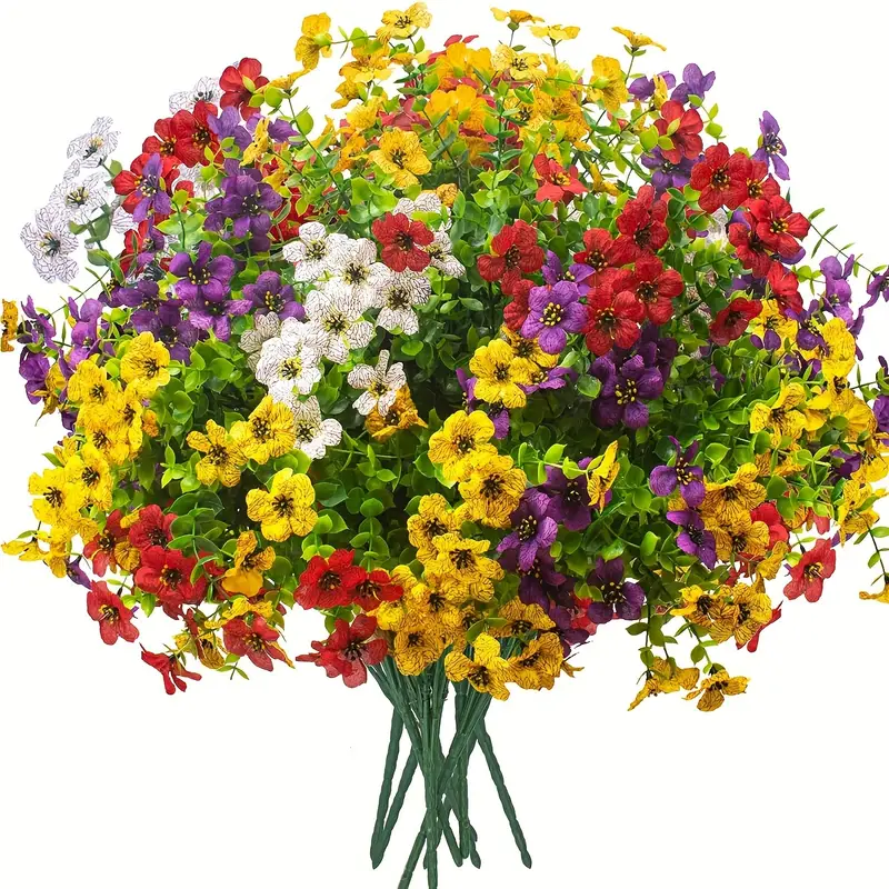 Artificial Eucalyptus Violets Faux Flowers UV Resistant for Outdoors, Bulk Quantity