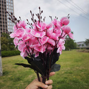 17 Inch Artificial Phalaenopsis Butterfly Orchid Bushes, 4 Bushes Bulk Set for Outdoor Decor