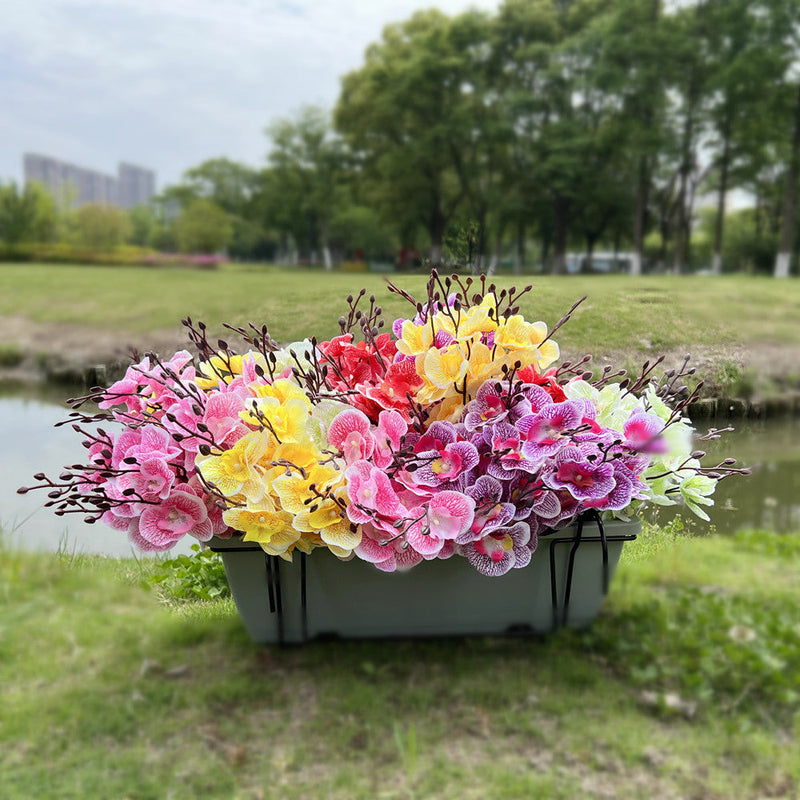 17 Inch Artificial Phalaenopsis Butterfly Orchid Bushes, 4 Bushes Bulk Set for Outdoor Decor