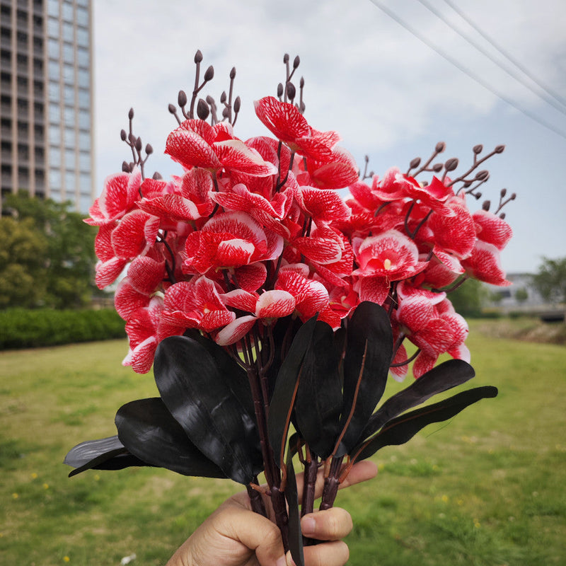17 Inch Artificial Phalaenopsis Butterfly Orchid Bushes, 4 Bushes Bulk Set for Outdoor Decor