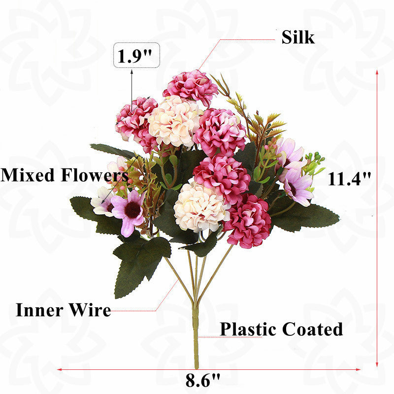 11 Inch Artificial Silk Hydrangea Bush 6 Stems Autumn Floral Decoration Bulk