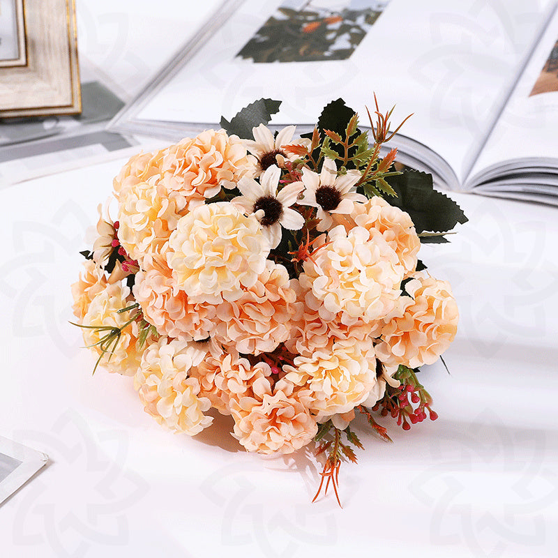 11 Inch Artificial Silk Hydrangea Bush 6 Stems Autumn Floral Decoration Bulk