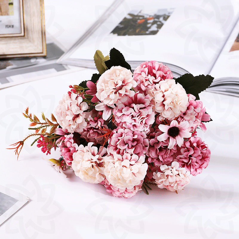 11 Inch Artificial Silk Hydrangea Bush 6 Stems Autumn Floral Decoration Bulk