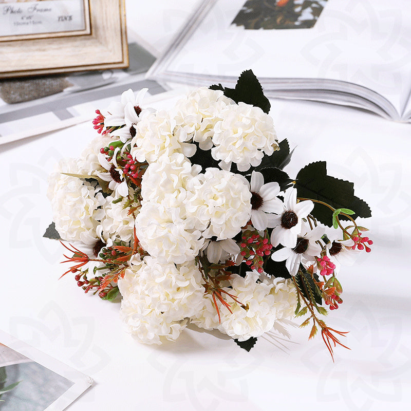 11 Inch Artificial Silk Hydrangea Bush 6 Stems Autumn Floral Decoration Bulk