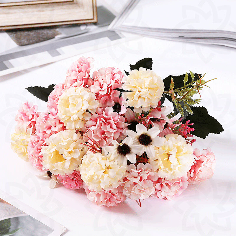 11 Inch Artificial Silk Hydrangea Bush 6 Stems Autumn Floral Decoration Bulk