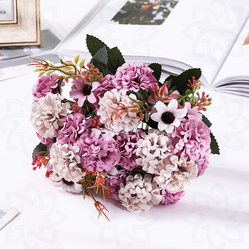 11 Inch Artificial Silk Hydrangea Bush 6 Stems Autumn Floral Decoration Bulk