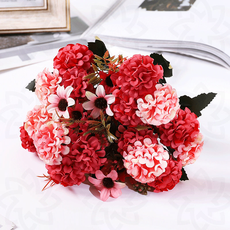 11 Inch Artificial Silk Hydrangea Bush 6 Stems Autumn Floral Decoration Bulk