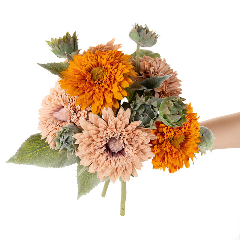 17 Inch Artificial Sunflower Stems 10 Pcs Bulk Fall Decoration Helianthus Annuus Teddy Bear