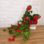 Geranium Artificial Flowers 10 Stems 12 Inch Red Silk Hanging Trailing Bush Spray