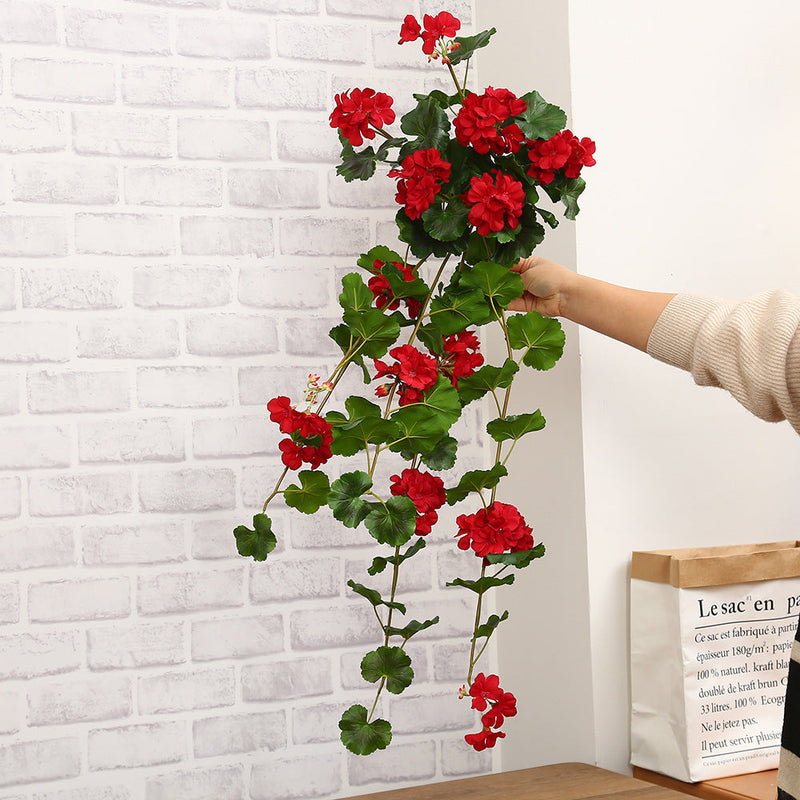 Geranium Artificial Flowers 10 Stems 12 Inch Red Silk Hanging Trailing Bush Spray
