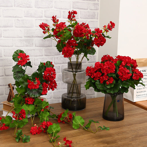 Geranium Artificial Flowers 10 Stems 12 Inch Red Silk Hanging Trailing Bush Spray