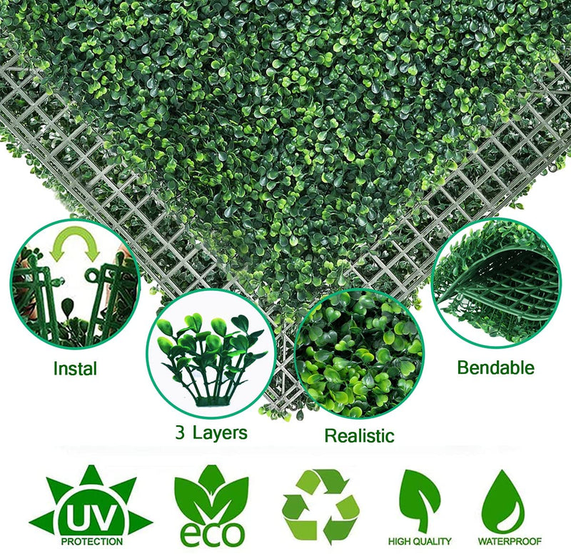 12 Inch Artificial Greenery Panels 12 Pcs UV Protected Green Wall Mat Backdrop