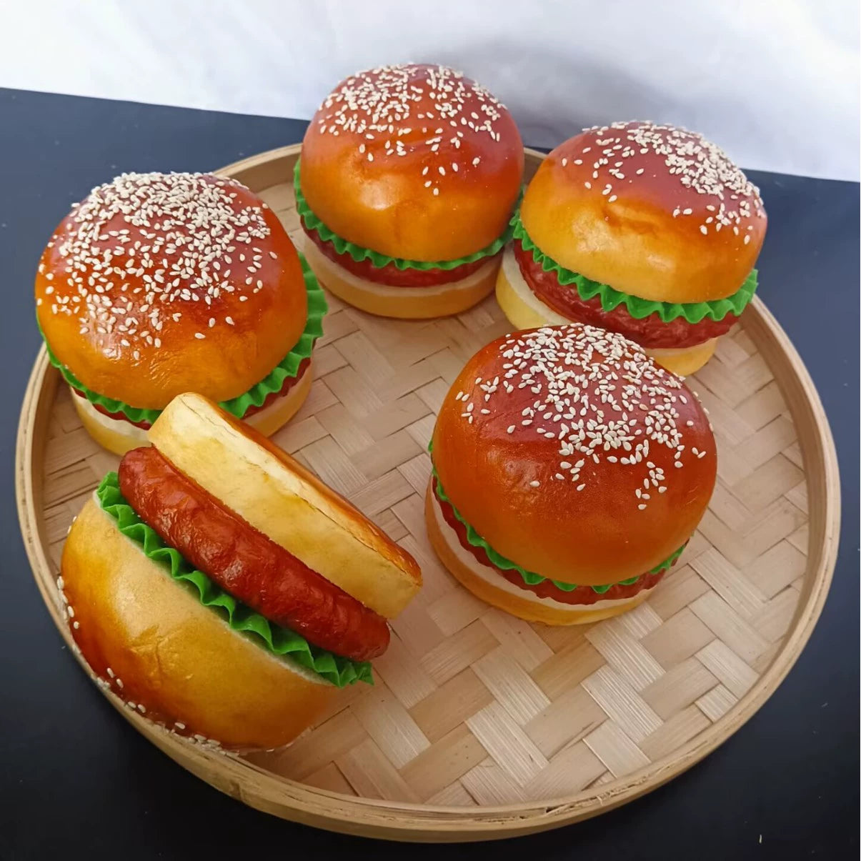Realistic Fake Hamburger Prop - 4 Inch Diameter, 3.15 Inch Height