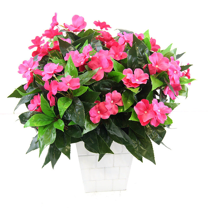 10 Bundles 16 Inch UV Resistant Artificial Impatiens Bush Flowers for Outdoors Bulk Wholesale