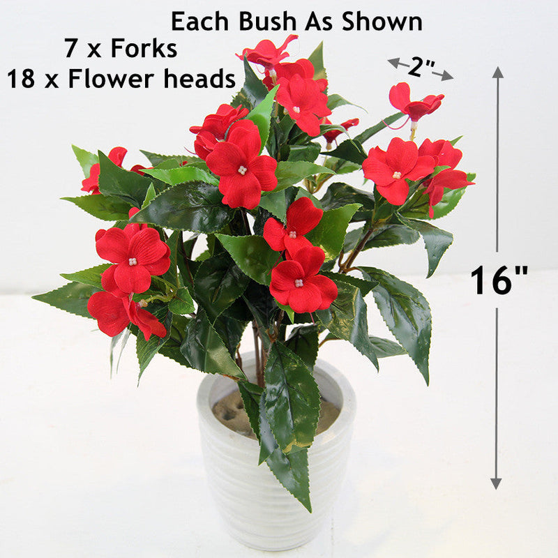 10 Bundles 16 Inch UV Resistant Artificial Impatiens Bush Flowers for Outdoors Bulk Wholesale