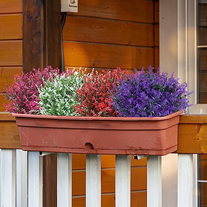 Artificial Greenery Plants Lavender Bulk 10 Pcs UV Resistant Shrubs for Outdoors Hanging Planters Window Box Indoor Decor