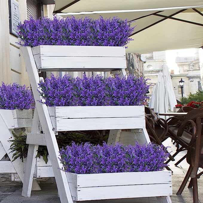 Artificial Greenery Plants Lavender Bulk 10 Pcs UV Resistant Shrubs for Outdoors Hanging Planters Window Box Indoor Decor