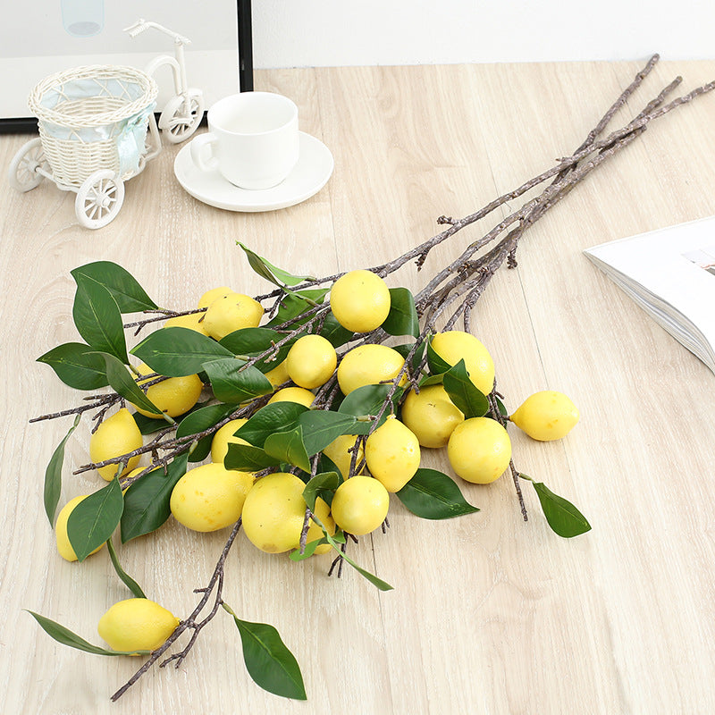 34 Inch Artificial Lemon and Kumquat Fruit Branch Stems, 10 Pcs Silk Lemon Stems