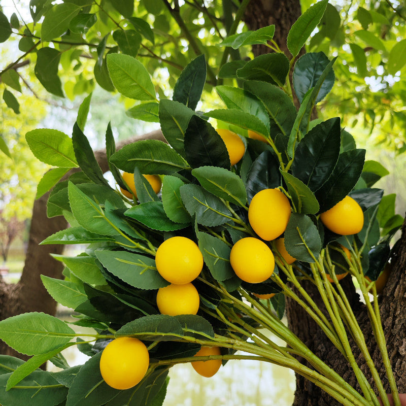 14 Inch Artificial Lemon Bush Branches 6 Pcs Silk Fake Strawberry Stems for Home Decor Holiday Decorations