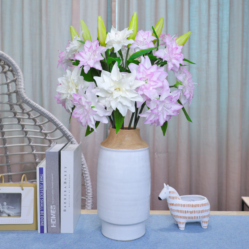 27.6"(70cm) Artificial 3-Head Touch-Moist Lily Flowers | Home Decor Fake Flowers | Soft Touch Fabric Material