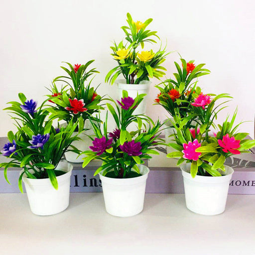 Artificial Lotus Flower Potted Plant 6 Stems Green Silk Bulk for Garden Home Bonsai Decor
