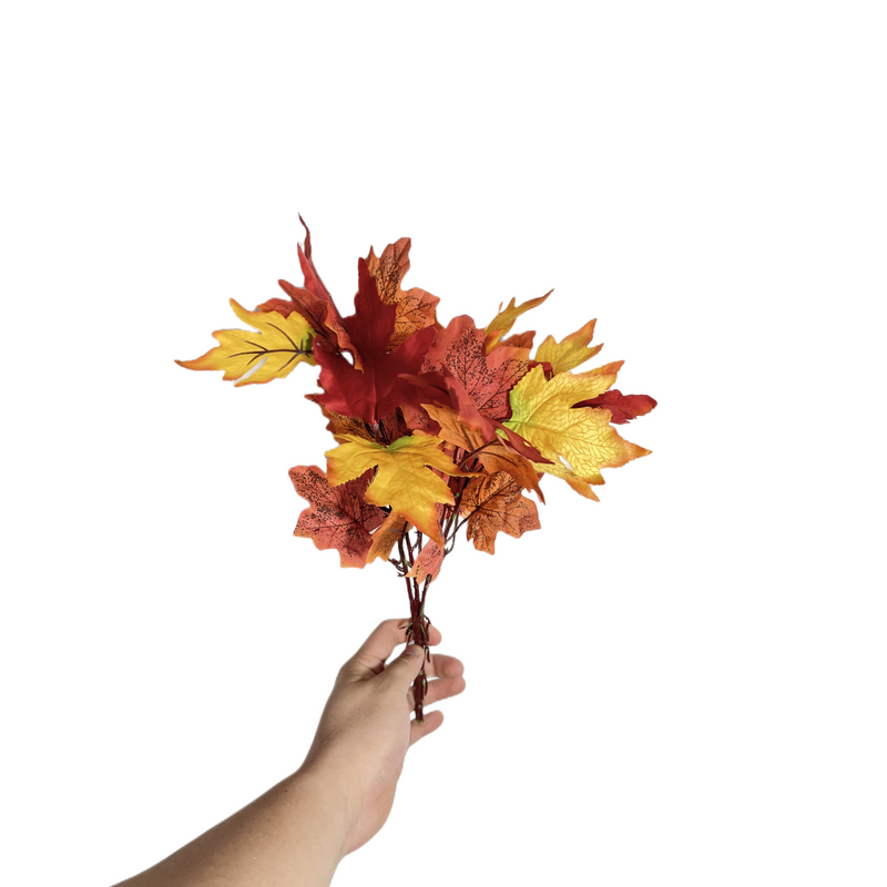 Artificial Silk Maple Fall Leaves Bush, 12 Inch, 10 Pcs, Autumn Decor