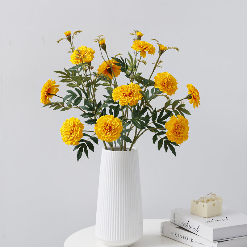 36 Inch Artificial Marigold Flowers 10 Stems Fall Floral Decoration Bulk Silk