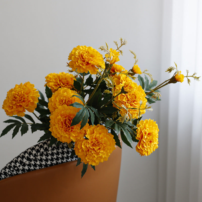 36 Inch Artificial Marigold Flowers 10 Stems Fall Floral Decoration Bulk Silk