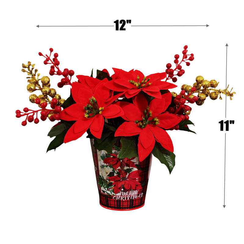 11 Inch Artificial Poinsettia Arrangement with Glitter, Bulk Christmas Decor, Wholesale Quantity