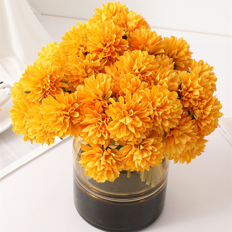 10 Pcs Artificial Pompon Mum Flowers Bouquet Fall Small Silk Table Decorations
