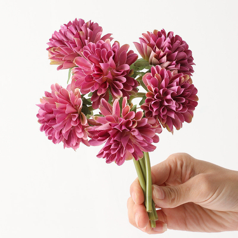 10 Pcs Artificial Pompon Mum Flowers Bouquet Fall Small Silk Table Decorations