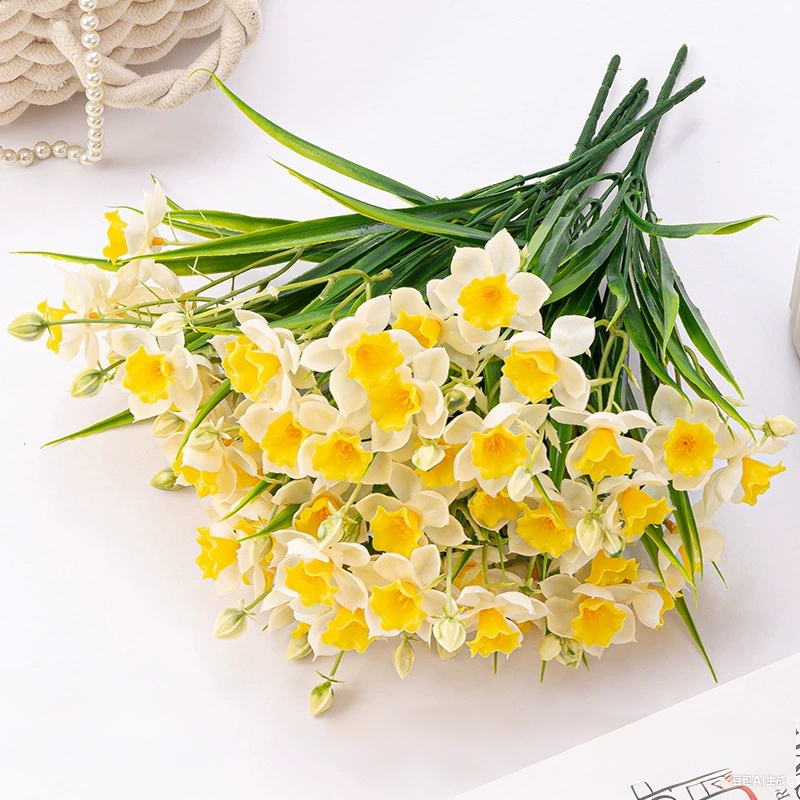 Artificial Daffodil Flowers 5 Stems 10 Blooms 14.6 Inch Tall Silk Floral Arrangement