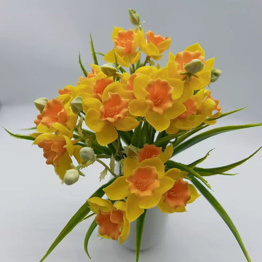 Artificial Daffodil Flowers 5 Stems 10 Blooms 14.6 Inch Tall Silk Floral Arrangement